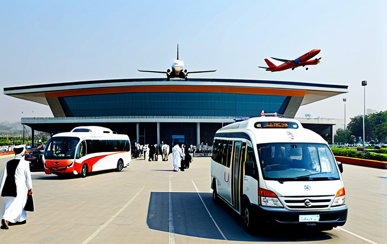 **

"A bustling, modern vertiport in Islamabad, Pakistan during the day. Flying cars are landing and taking off. Passengers in modest, professional dress are disembarking and boarding. The vertiport is integrated with local transportation like buses and rickshaws. Safe for work, appropriate content, fully clothed, professional, perfect anatomy, correct proportions, natural pose, high quality."

**