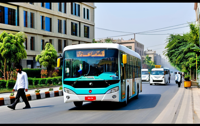 **

"A modern Pakistani city street scene, featuring a mix of transportation options: electric buses, auto-rickshaws, and cars. People are walking on sidewalks, fully clothed in professional and modest attire.  Include modern architecture in the background, and greenery along the streets. Bright daylight, clear sky.  Safe for work, appropriate content, professional, perfect anatomy, natural proportions, well-formed hands, proper finger count."

**