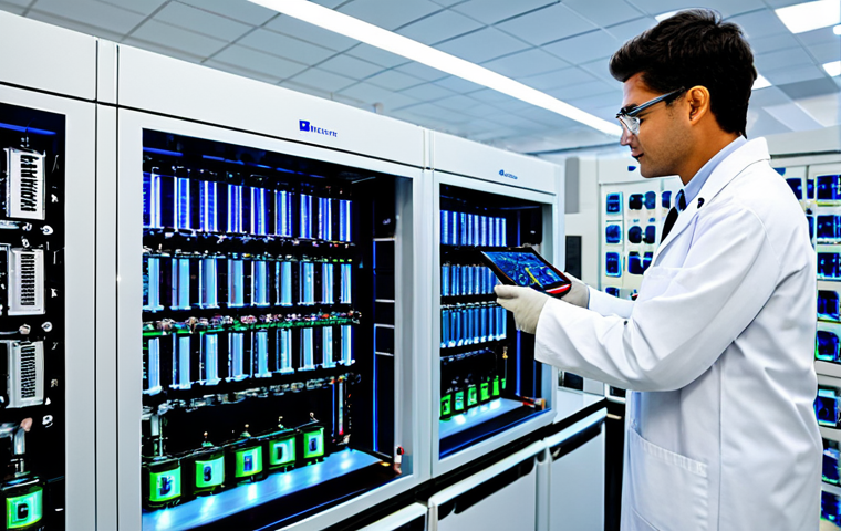 Advanced Battery Technology**

"A futuristic research lab, scientists in lab coats working on advanced battery prototypes, including solid-state and flow batteries. Focus on the technology: glowing circuits, innovative designs, and digital displays showing battery performance metrics. Professional, educational, safe for work, appropriate content, fully clothed, perfect anatomy, natural proportions, high-resolution, well-lit."

**