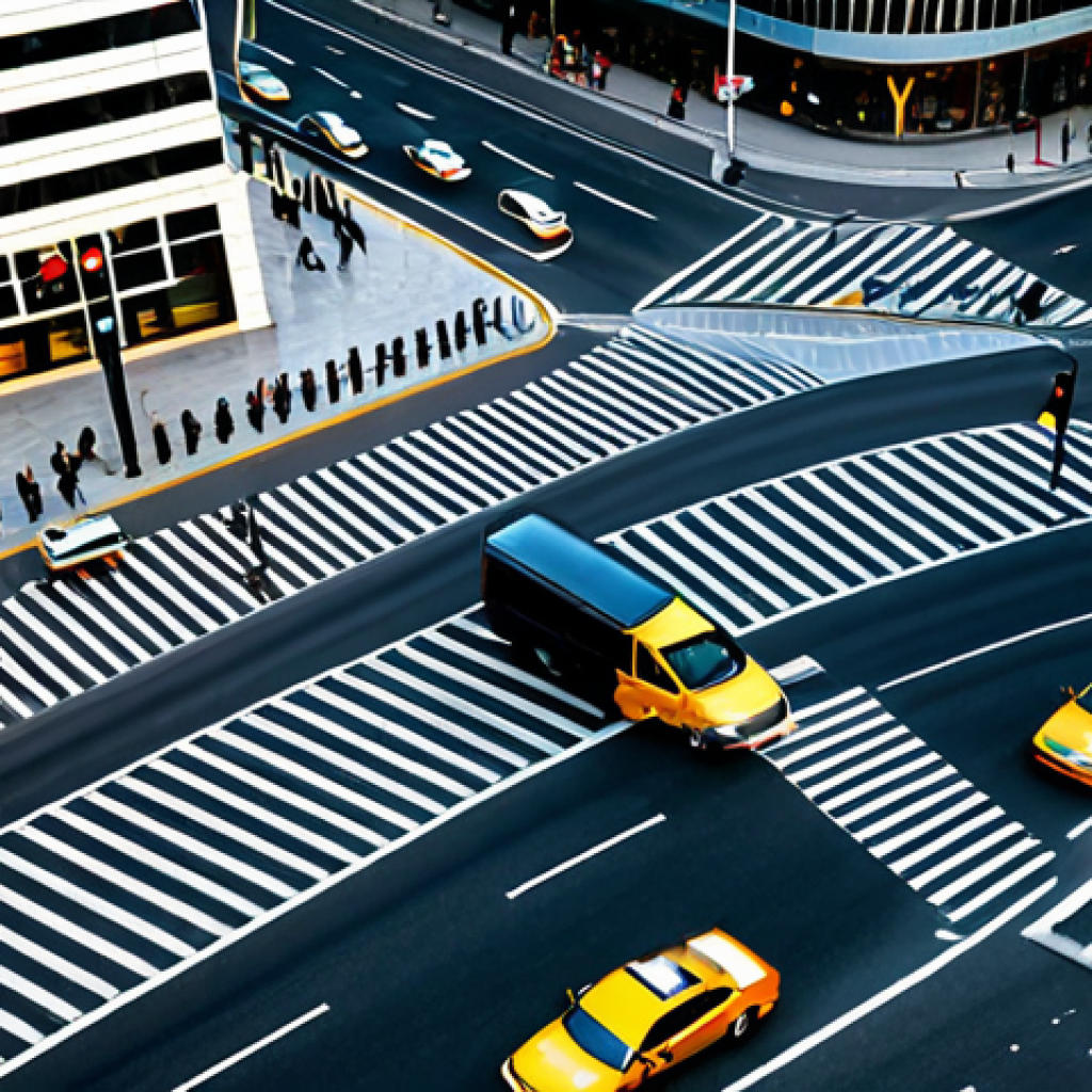 Smart Traffic Management**

"An aerial view of a bustling city intersection, showcasing smart traffic signals dynamically adjusting to real-time traffic flow. Modern cars and buses are visible, moving smoothly. The scene is daytime, with clear skies. Focus on efficient traffic management and technology integration. Safe for work, appropriate content, fully clothed pedestrians and drivers, professional, perfect anatomy, correct proportions, natural pose, professional photography, high quality."

**