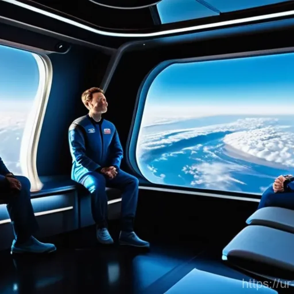 우주 항공사 - **Prompt:** A diverse group of space tourists, including men and women of various ethnicities, are e...