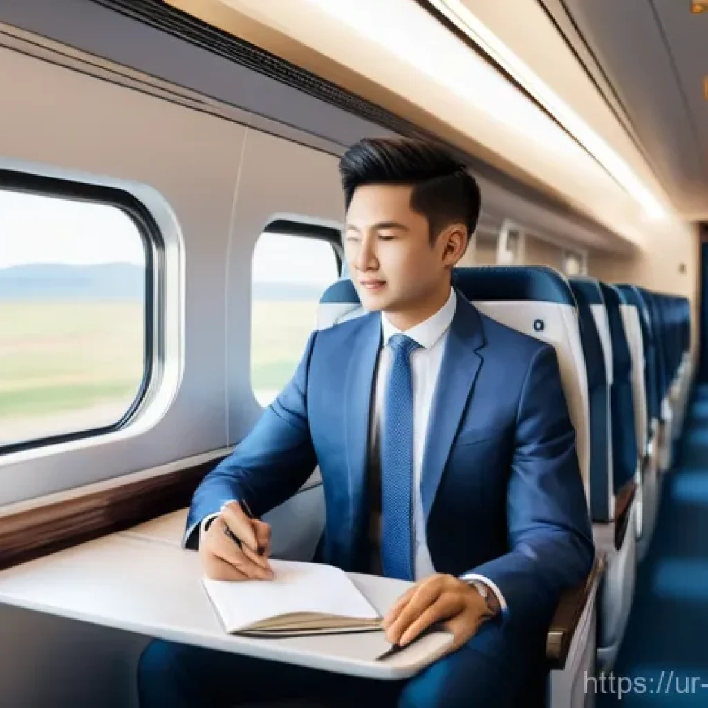 고속철도 환경 - **Prompt:** "A serene and luxurious interior of a modern high-speed train carriage, showcasing advan...