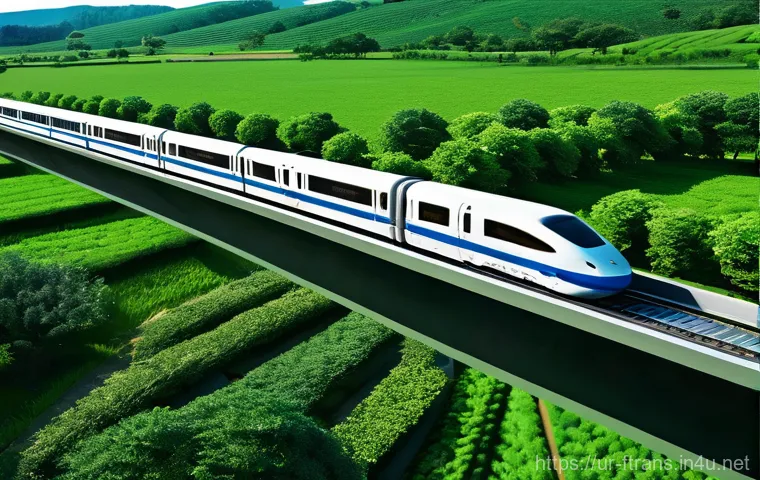 고속철도 환경 - **Prompt:** "A dynamic, low-angle exterior shot of a futuristic high-speed train, reminiscent of a s...