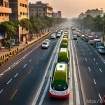 도로에 스마트 센서 배치 - **Urban Harmony with Smart Roads in Pakistan**
A vibrant, wide-angle shot of a bustling street i...