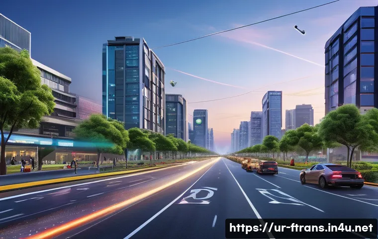도로 스마트화 - A futuristic smart road in a bustling Pakistani city at dusk, equipped with intelligent sensors and ...