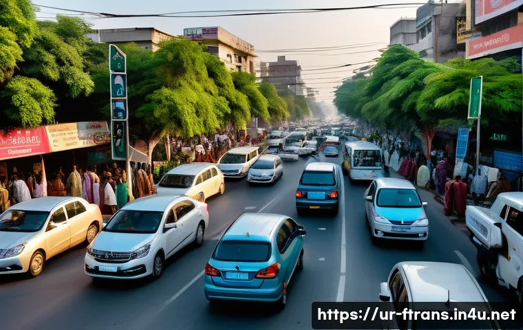 교통 데이터 분석 - A busy urban intersection in a modern Pakistani city during rush hour, featuring numerous vehicles i...