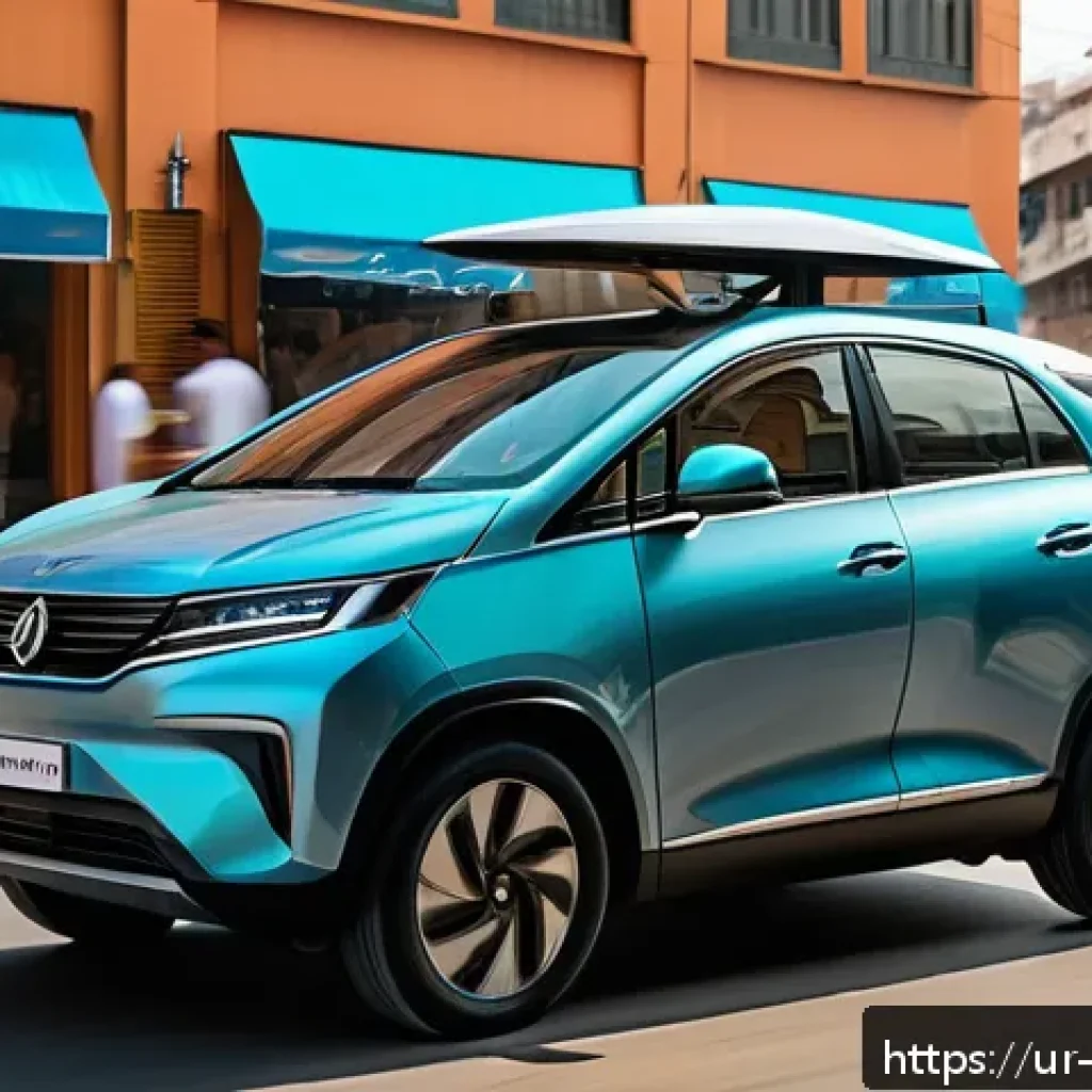 모빌리티 플랫폼 기술 - A modern urban scene in Karachi featuring a sleek autonomous electric car driving smoothly through b...