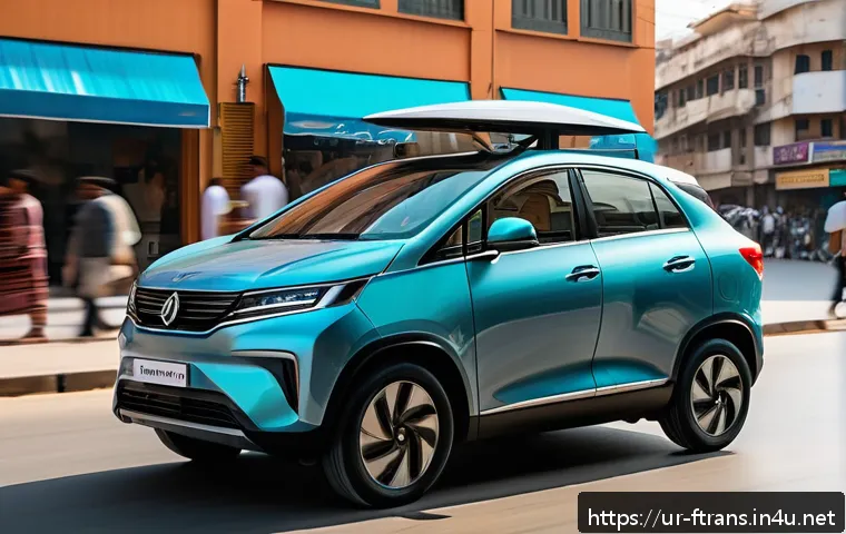 모빌리티 플랫폼 기술 - A modern urban scene in Karachi featuring a sleek autonomous electric car driving smoothly through b...