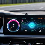 전기차 주행거리 - A detailed, realistic illustration of a modern electric vehicle battery management system interface ...
